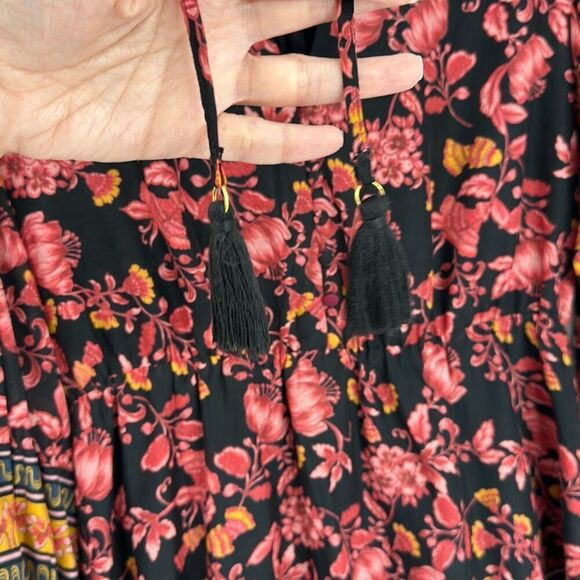 Alice + Olivia Multicolored Floral Mandarin Long Sleeve V-neck Mini Dress Size 6 - Picture 8 of 11